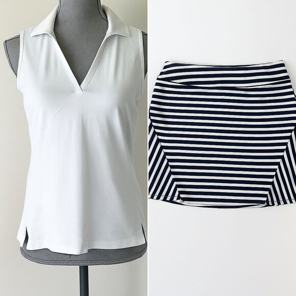 Tommy Bahama Other - New Tommy Bahama Womens SZ S White Active Top Navy Stripe Skort 2pc Athletic Set